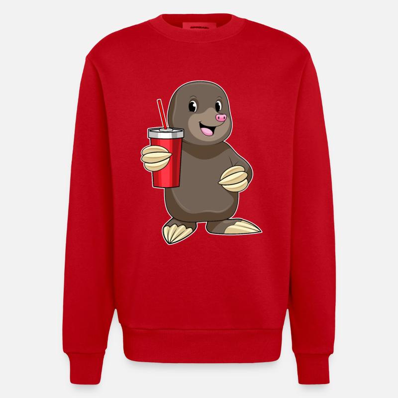 Maulwurf mit Trinkbecher - Heavyweight Oversized Organic Crew Neck Made in EU - Rot