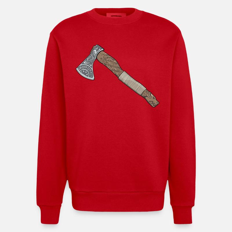Handmade Fenrir Axt - Heavyweight Oversized Organic Crew Neck Made in EU - Rot