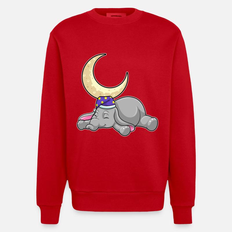 Éléphant avec lune - Sweat bio épais oversize fabriqué en UE - rouge