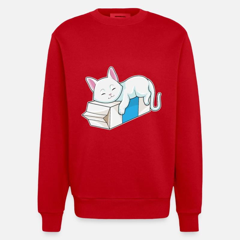 Chat au lait - Sweat bio épais oversize fabriqué en UE - rouge