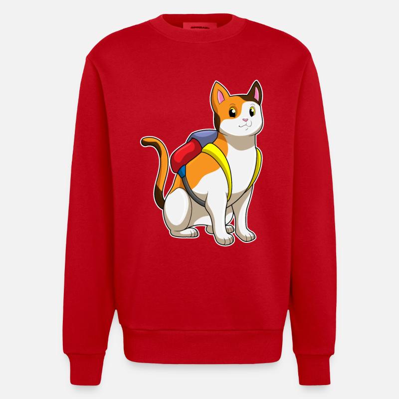Chat avec cartable - Sweat bio épais oversize fabriqué en UE - rouge