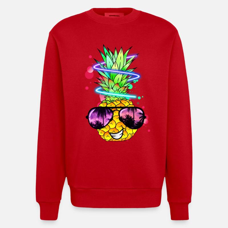 coole Ananas mit Neon Spirale - Heavyweight Oversized Organic Crew Neck Made in EU - Rot