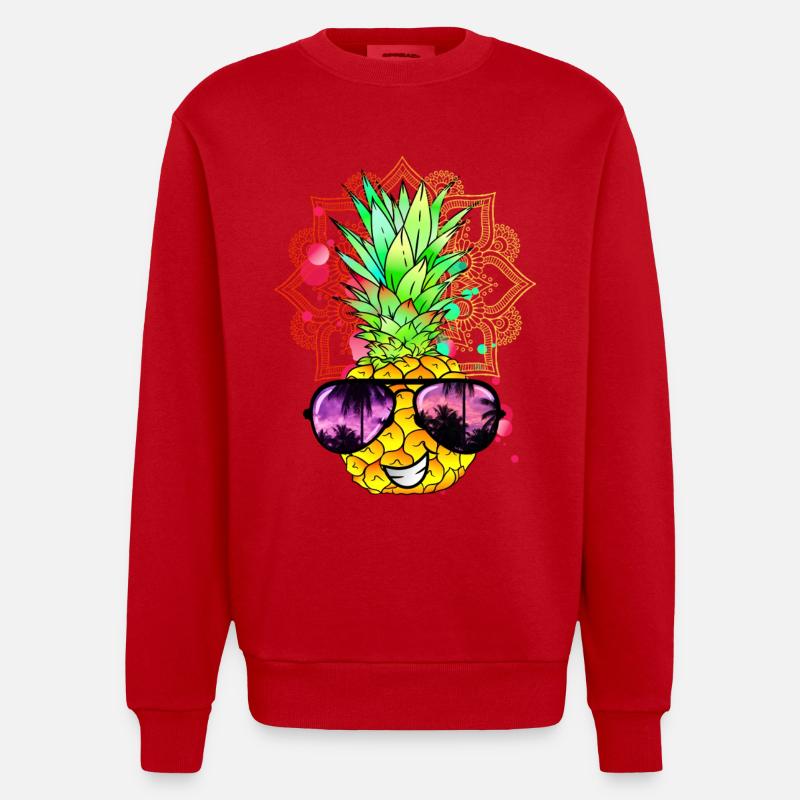Pineapple Mandala - Heavyweight Oversized Organic Crew Neck Made in EU - red
