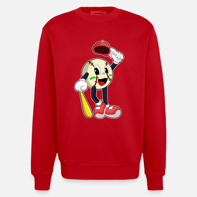 Baseball avec batte de baseball - Sweat bio épais oversize fabriqué en UE - rouge