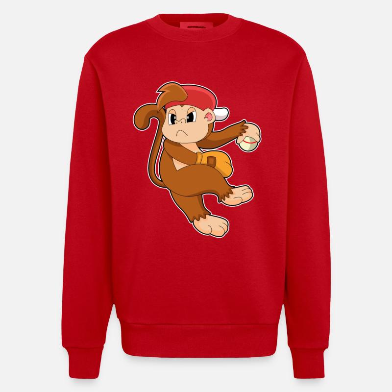 Gant de baseball Monkey - Sweat bio épais oversize fabriqué en UE - rouge
