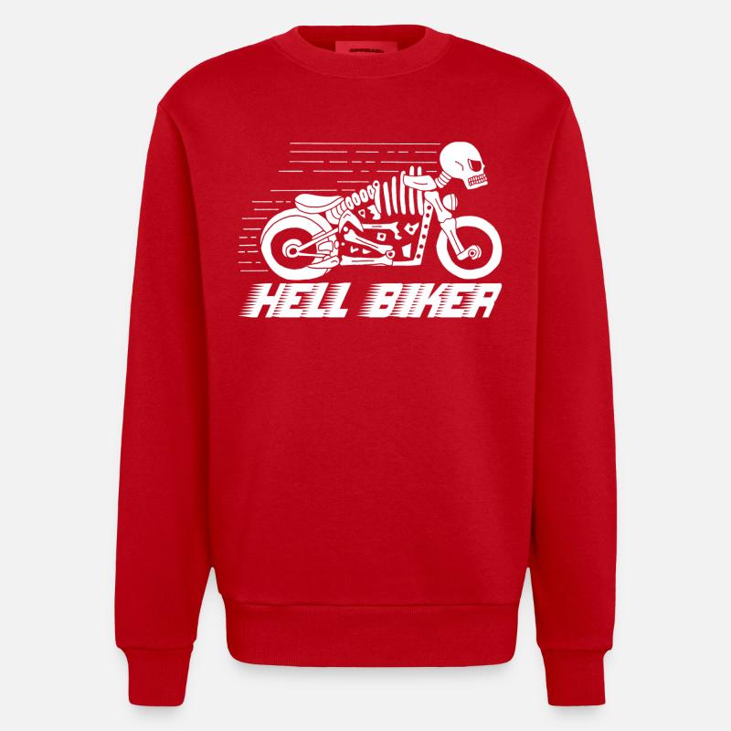 Motorcycle skeleton white - Heavyweight Oversized Organic Crew Neck Made in EU - red