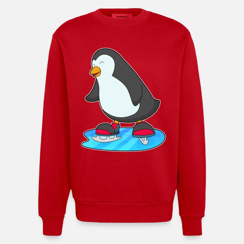 Patinage pingouin avec patins - Sweat bio épais oversize fabriqué en UE - rouge