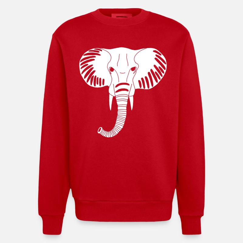 Tête d'éléphant blanc - Sweat bio épais oversize fabriqué en UE - rouge