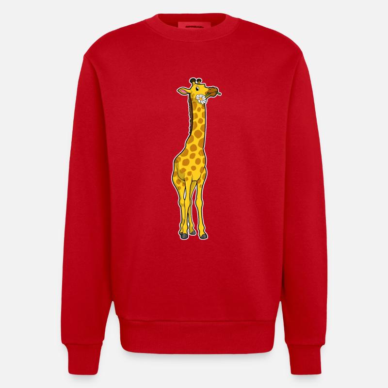 Girafe avec marguerites - Sweat bio épais oversize fabriqué en UE - rouge