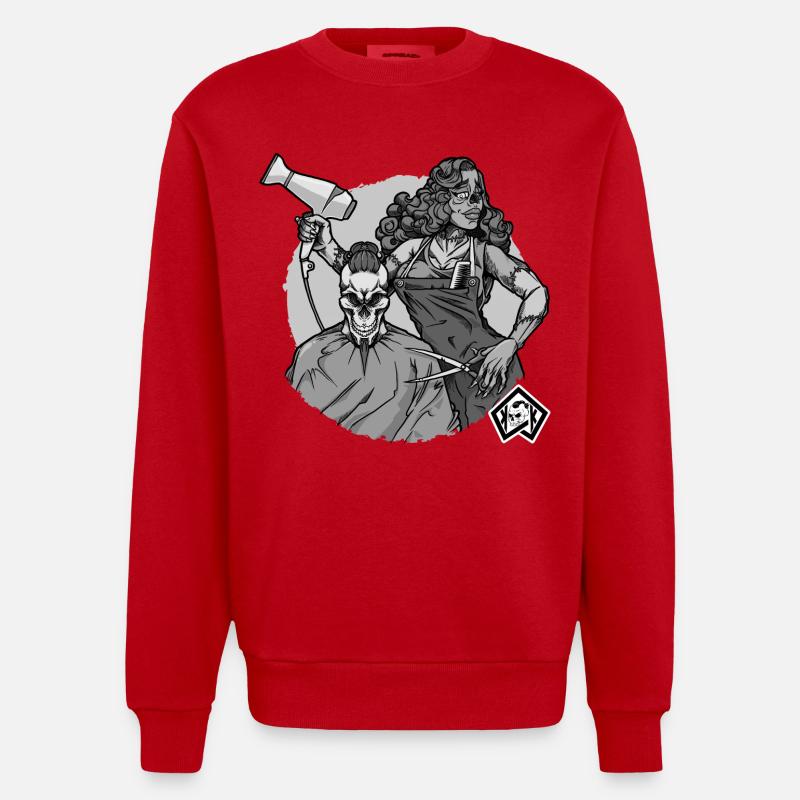 Coiffeur, Coiffeur, Coiffeur, Coiffeur, Crâne - Sweat bio épais oversize fabriqué en UE - rouge