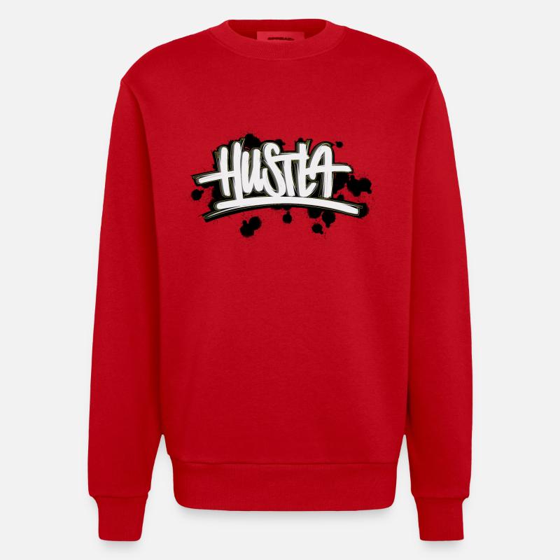Hustla Graffiti Schriftzug  - Heavyweight Oversized Organic Crew Neck Made in EU - Rot