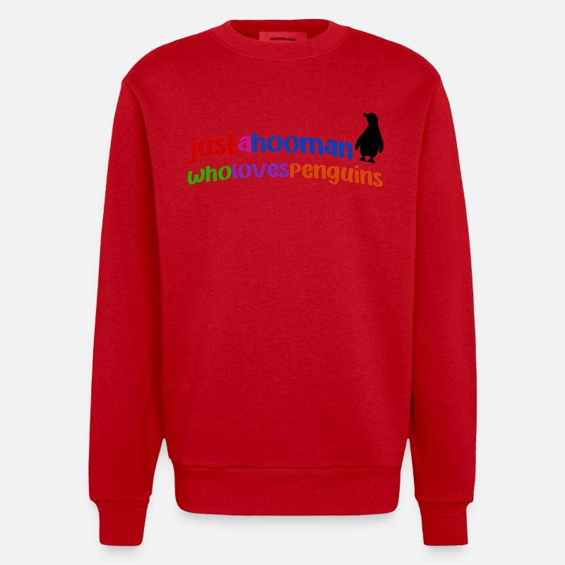 Pinguin Cool Statement Tier Südpol Vogel - Heavyweight Oversized Organic Crew Neck Made in EU - Rot