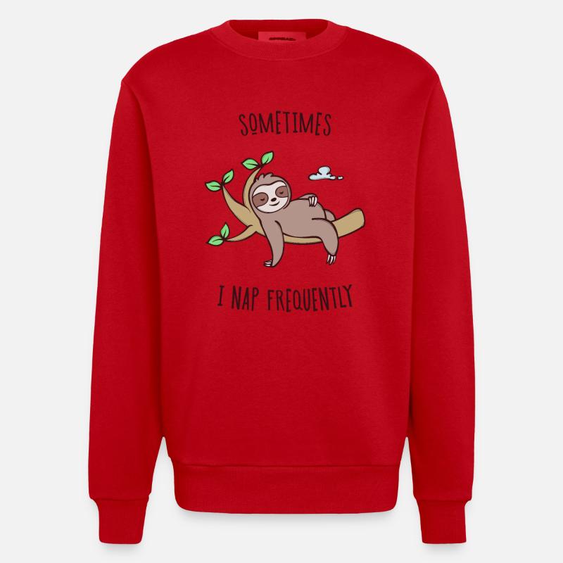 Sleeping Sloth Statement Tired Animal Jungle - Heavyweight Oversized Organic Crew Neck Made in EU - red