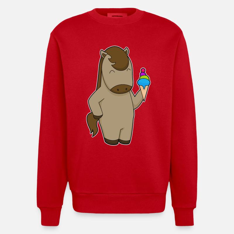 Pferd Waffeleis - Heavyweight Oversized Organic Crew Neck Made in EU - Rot