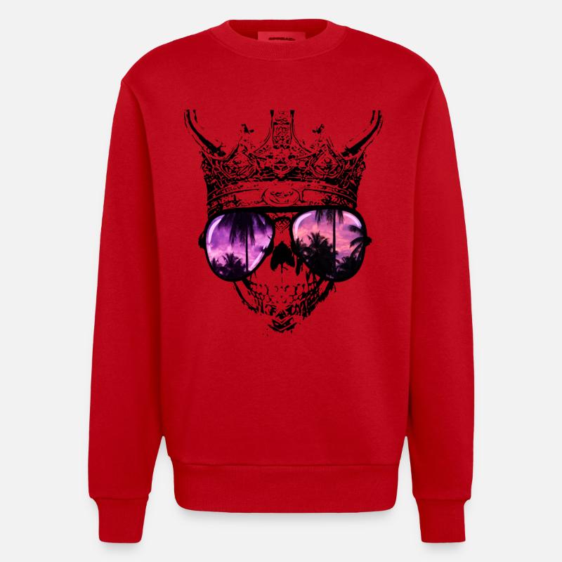 Hipster Skull King - Sweat bio épais oversize fabriqué en UE - rouge