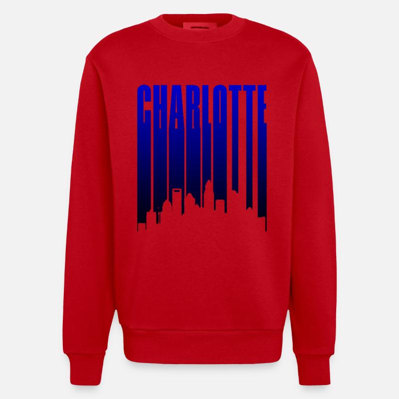 Charlotte Skyline Blau Gradient - Heavyweight Oversized Organic Crew Neck Made in EU - Rot