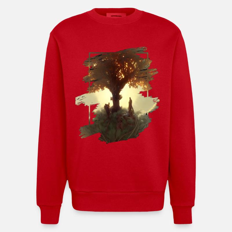 Baum des Lebens - Heavyweight Oversized Organic Crew Neck Made in EU - Rot
