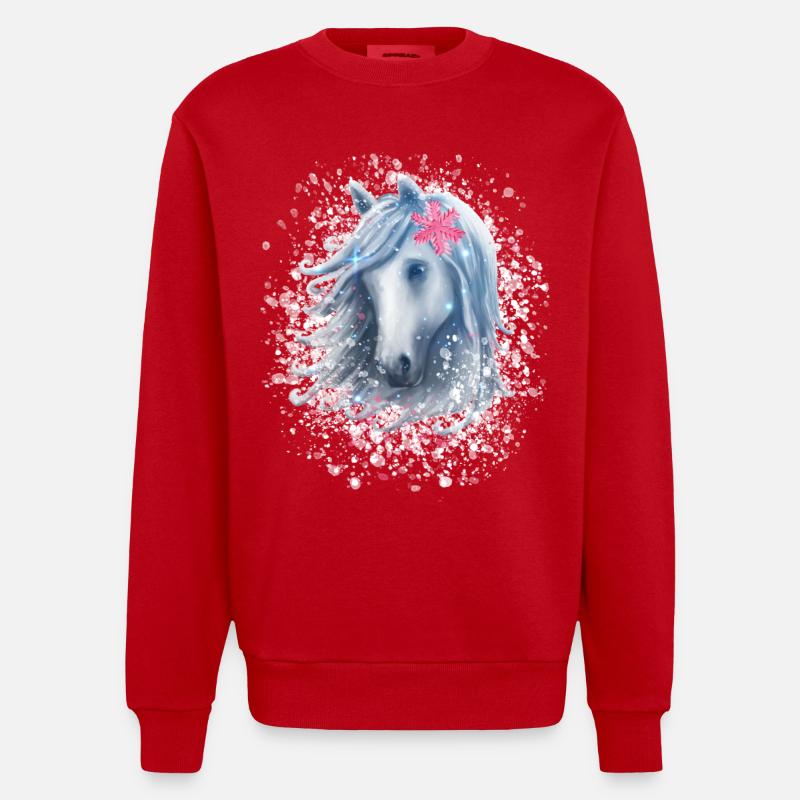 Cheval flocon de neige Noël - Sweat bio épais oversize fabriqué en UE - rouge