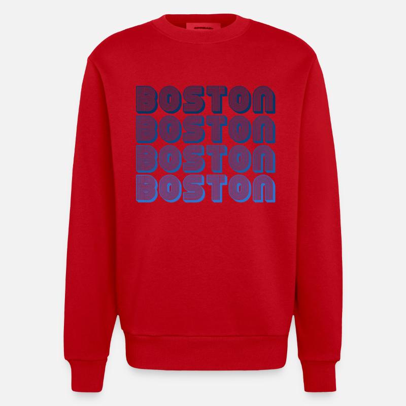 Boston Block Grid Muster - Heavyweight Oversized Organic Crew Neck Made in EU - Rot