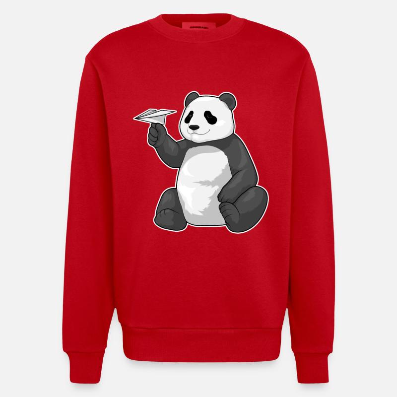 Panda Paper Plane - Sweat bio épais oversize fabriqué en UE - rouge