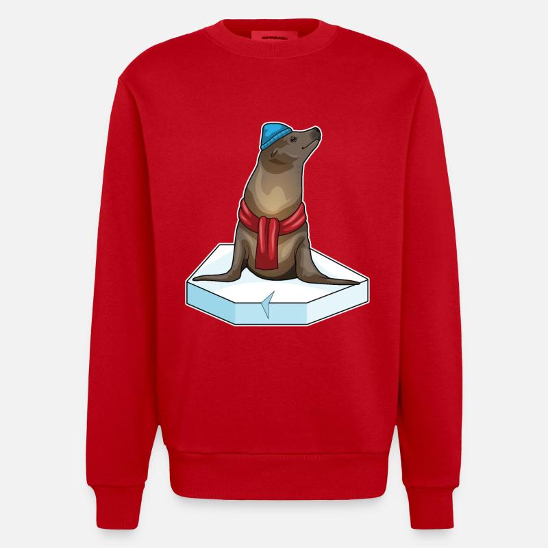 Seehund Eisscholle - Heavyweight Oversized Organic Crew Neck Made in EU - Rot