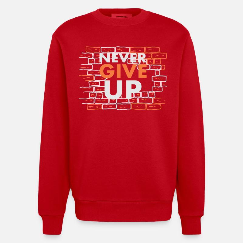 Never give up - Heavyweight Oversized Organic Crew Neck Made in EU - red