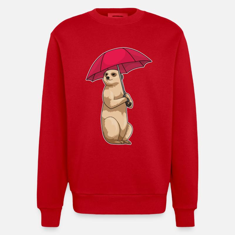 Erdmännchen Regenschirm - Heavyweight Oversized Organic Crew Neck Made in EU - Rot