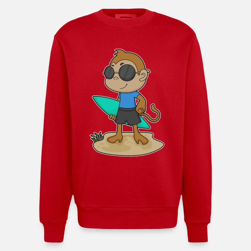 Affe Surfer Surfbrett - Heavyweight Oversized Organic Crew Neck Made in EU - Rot