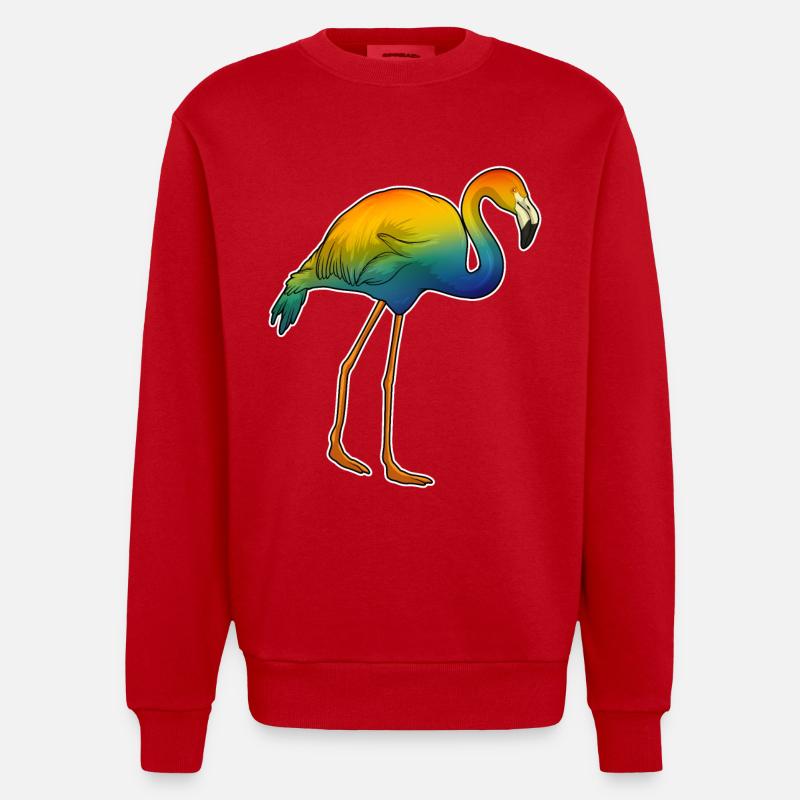 Flamingo Regenbogen - Heavyweight Oversized Organic Crew Neck Made in EU - Rot