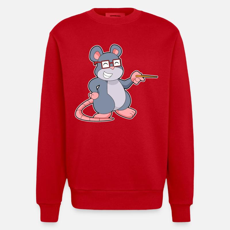 Mouse Teacher Pointer School - Heavyweight Oversized Organic Crew Neck Made in EU - red