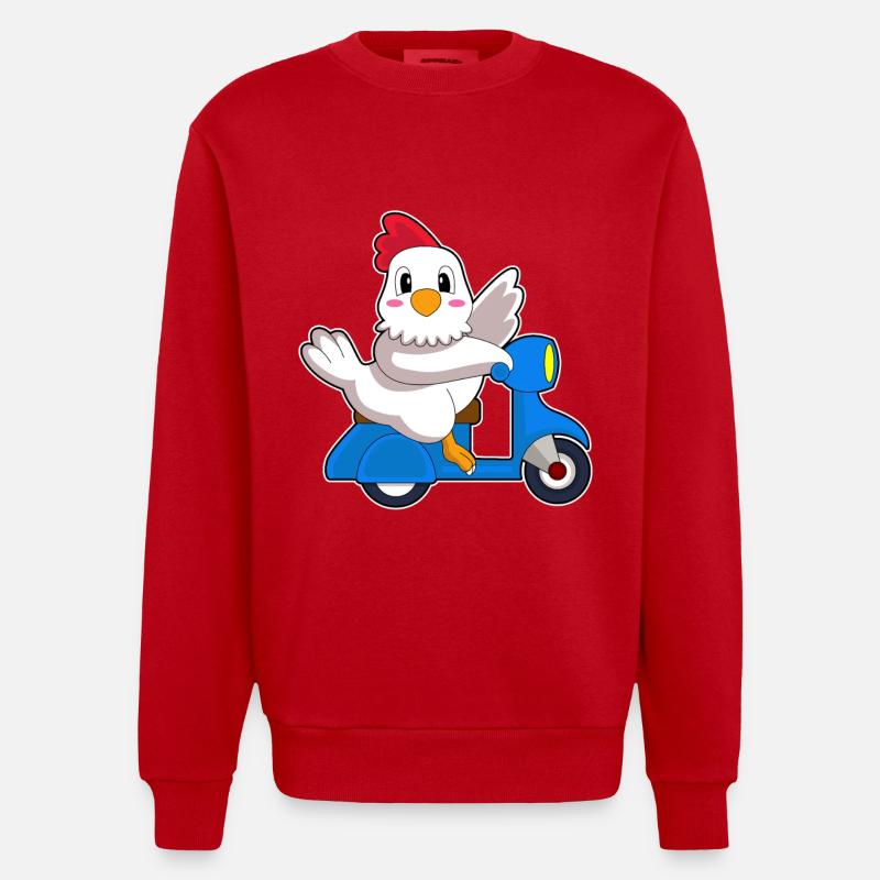 Huhn Motorroller - Heavyweight Oversized Organic Crew Neck Made in EU - Rot