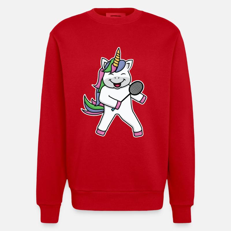 Badminton Einhorn - Heavyweight Oversized Organic Crew Neck Made in EU - Rot