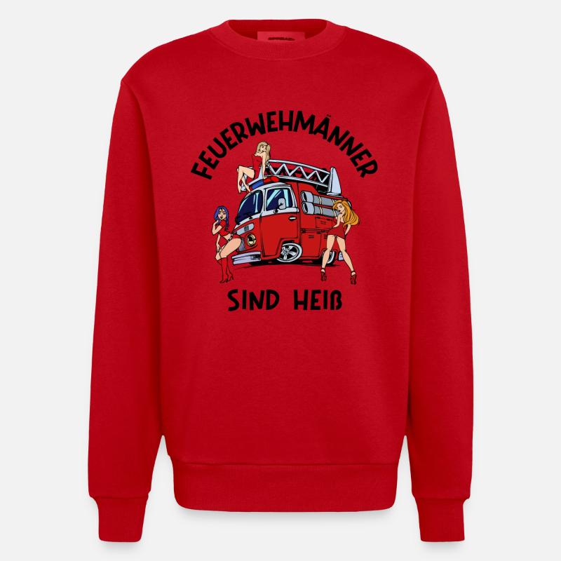 Feuerwehr Brandschutz Lebensretter Statement - Heavyweight Oversized Organic Crew Neck Made in EU - Rot