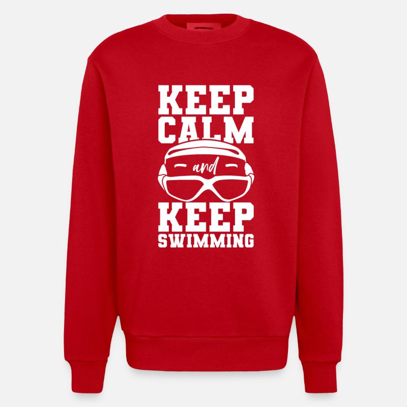 Keep Calm And Keep Swimming - Heavyweight Oversized Organic Crew Neck Made in EU - red