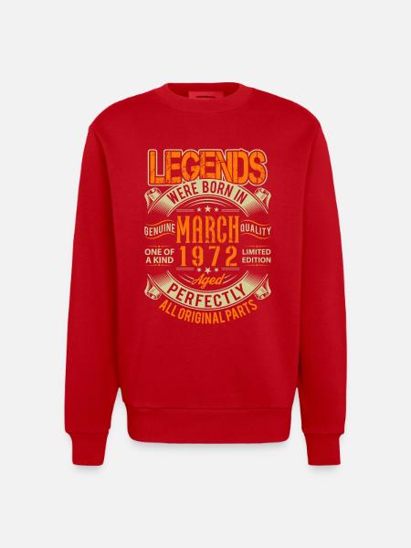 1972 March Birthday Legend - Heavyweight Oversized Organic Crew Neck Made in EU - red