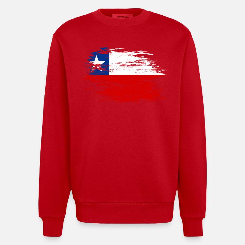 Chile flag used - Heavyweight Oversized Organic Crew Neck Made in EU - red