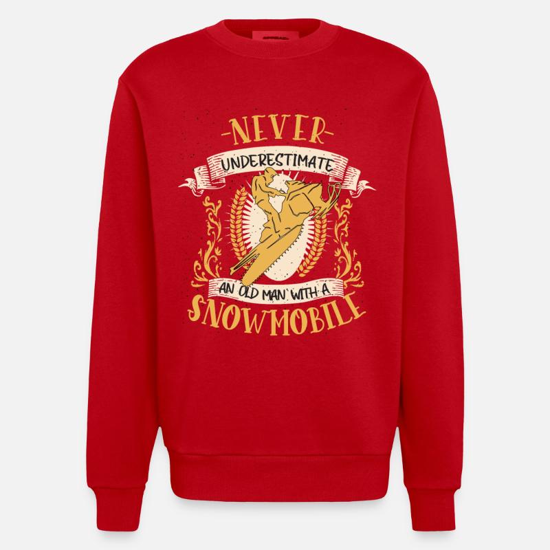 Snowmobile Snowmobiler Winter Gift - Heavyweight Oversized Organic Crew Neck Made in EU - red