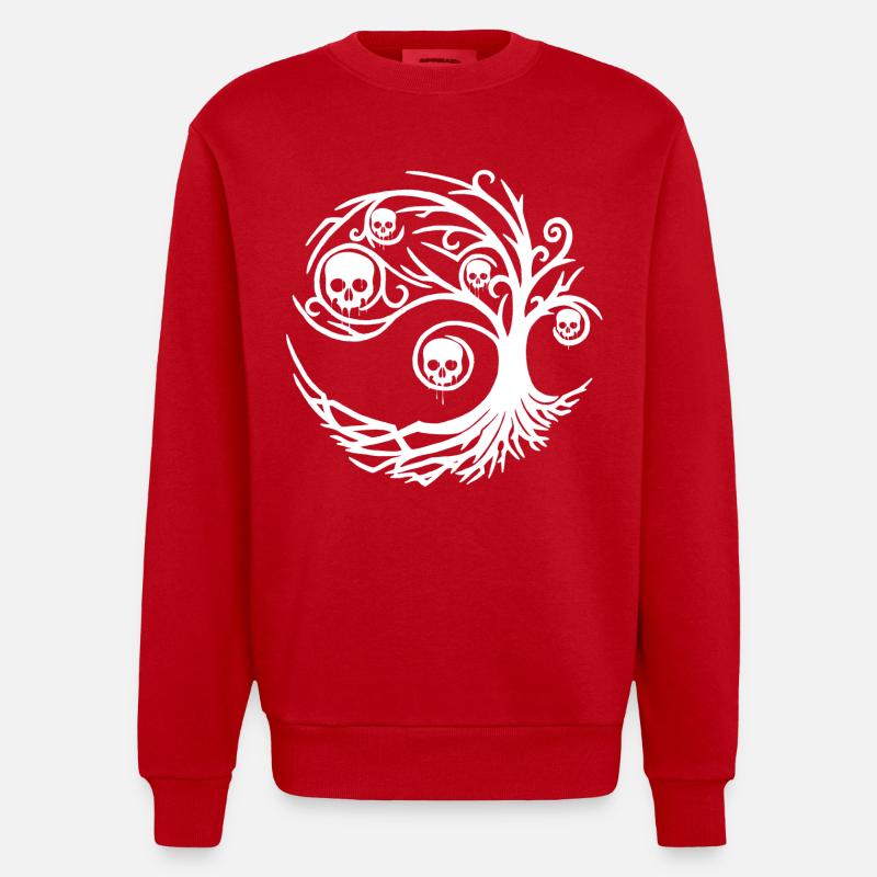 White tree with skulls - Heavyweight Oversized Organic Crew Neck Made in EU - red
