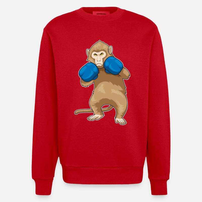 Affe Boxer Boxhandschuhe Sport - Heavyweight Oversized Organic Crew Neck Made in EU - Rot