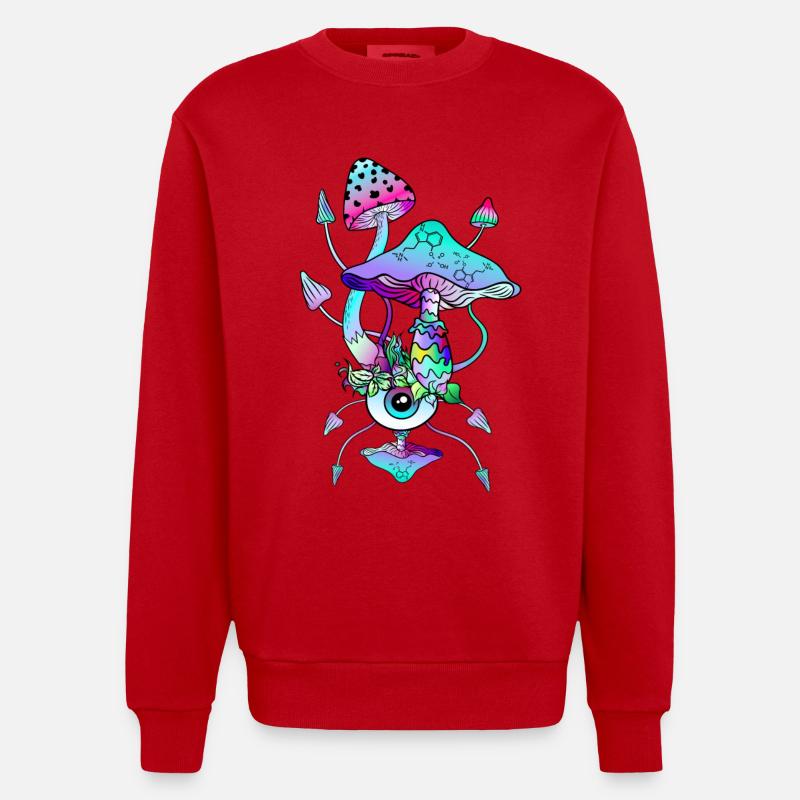 Champignons Magiques Néon Champis Psychédéliques - Sweat bio épais oversize fabriqué en UE - rouge
