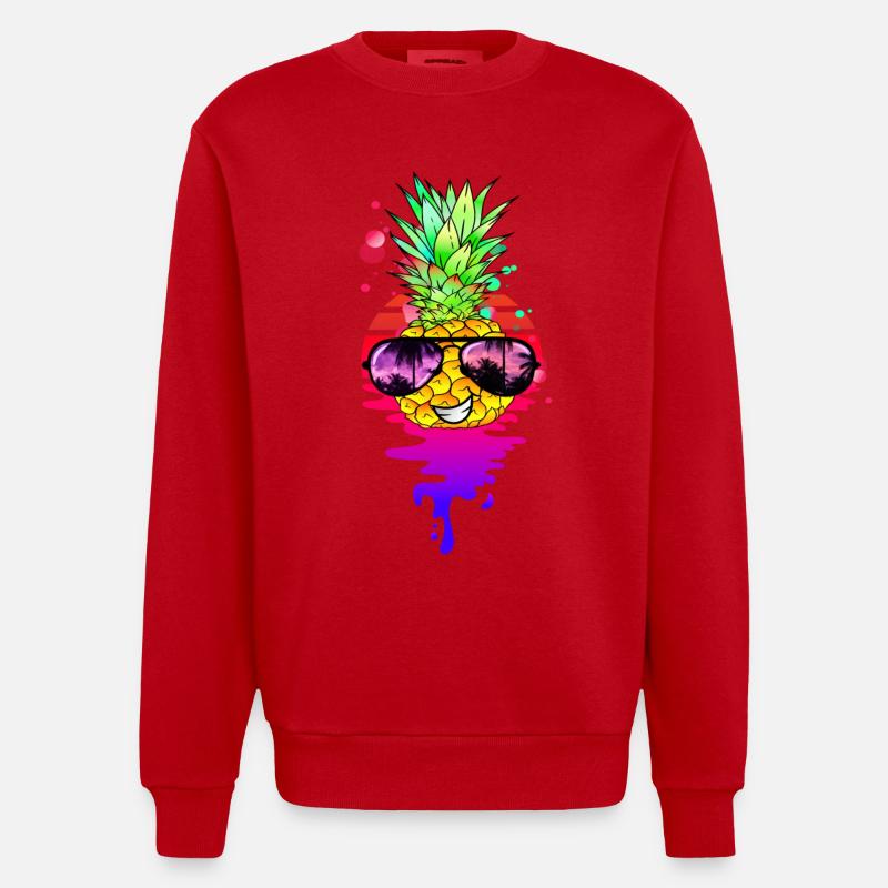 Drôle d’ananas rétro - Sweat bio épais oversize fabriqué en UE - rouge