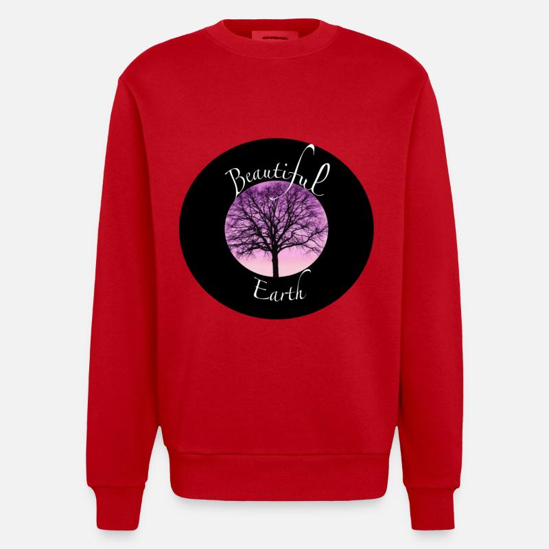 Schöne Erde Baum Silhouette - Heavyweight Oversized Organic Crew Neck Made in EU - Rot