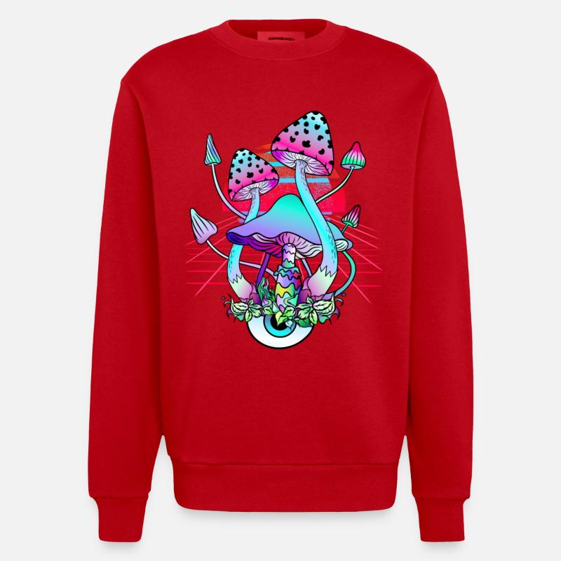 Psychedelische Pilze - Retro Wave Sunset - Heavyweight Oversized Organic Crew Neck Made in EU - Rot