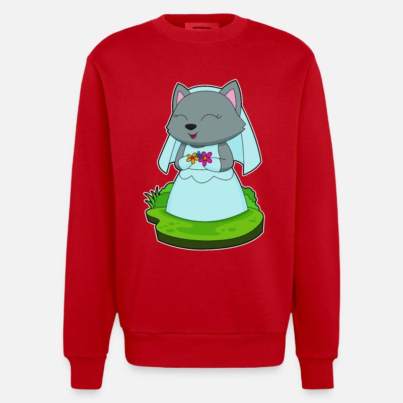 Cat Bride Fleurs Mariage - Sweat bio épais oversize fabriqué en UE - rouge