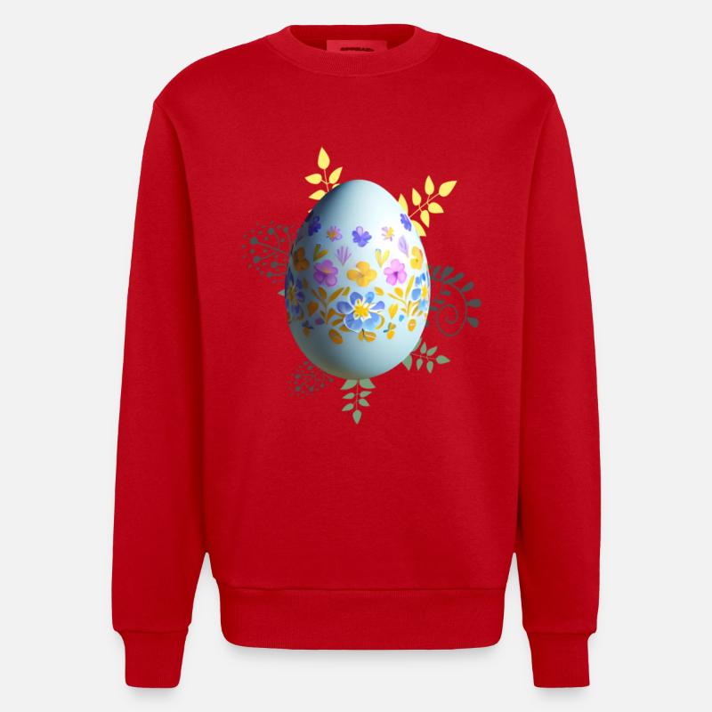 Floral Easter Egg - Heavyweight Oversized Organic Crew Neck Made in EU - red