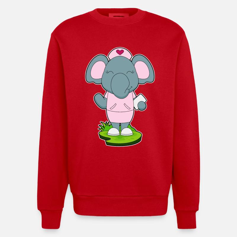 Elefant Krankenschwester  - Heavyweight Oversized Organic Crew Neck Made in EU - Rot
