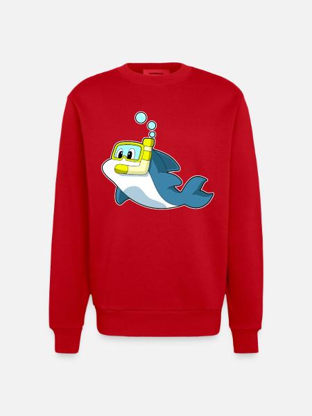 Dolphin Diver Snorkel Diving - Heavyweight Oversized Organic Crew Neck Made in EU - red