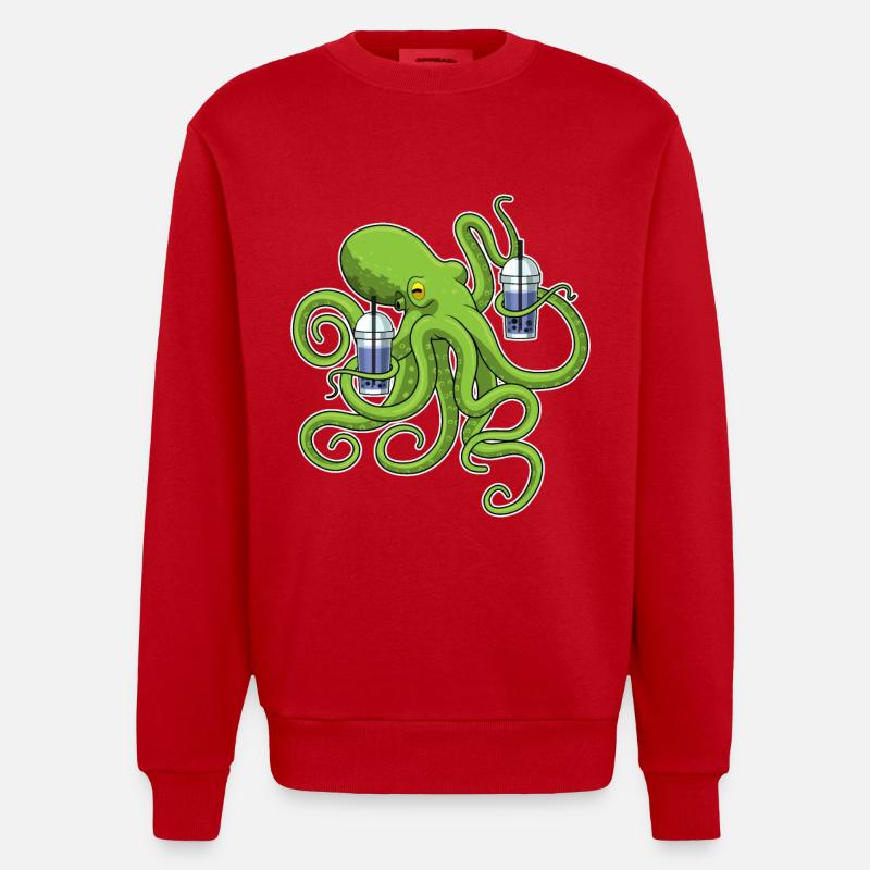Krake Bubble tea - Heavyweight Oversized Organic Crew Neck Made in EU - Rot