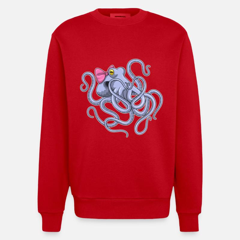 Krake Schleife - Heavyweight Oversized Organic Crew Neck Made in EU - Rot