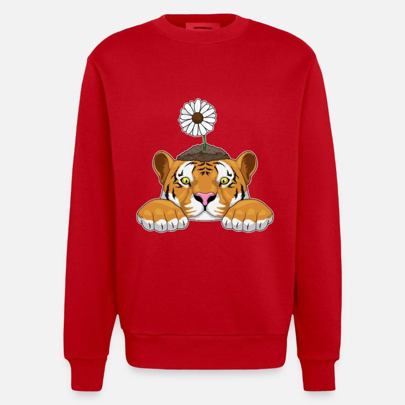Tiger Gänseblümchen - Heavyweight Oversized Organic Crew Neck Made in EU - Rot